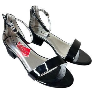 NEW Nina Hidi Black Patent Block Heel Sandal 5M